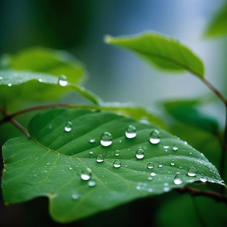 rolling water drops, leaves, motion blur