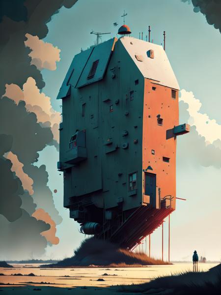 <lora:AlexAndreev:1>strange house by simon stalenhag and Edward Hopper