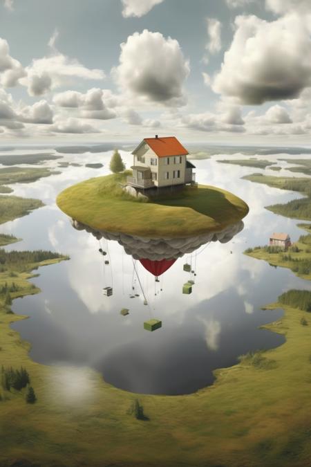 <lora:Erik Johansson Style:1>Erik Johansson Style - A Photo of a mind-bending photographic manipulation by Erik Johansson, renowned for his optical illusions. The artwork showcases a floating island suspended in the sky, seamlessly merging with the surrounding clouds, creating a dreamlike and fantastical scene.