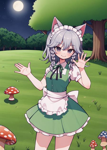 dd, best quality, 1girl, solo, izayoi sakuya, cowboy shot, smirk, forest, grass, huge mushrooms, midget, night, cat ears, waving
<lora:dusty_dream_v1-000015-32rank:1>