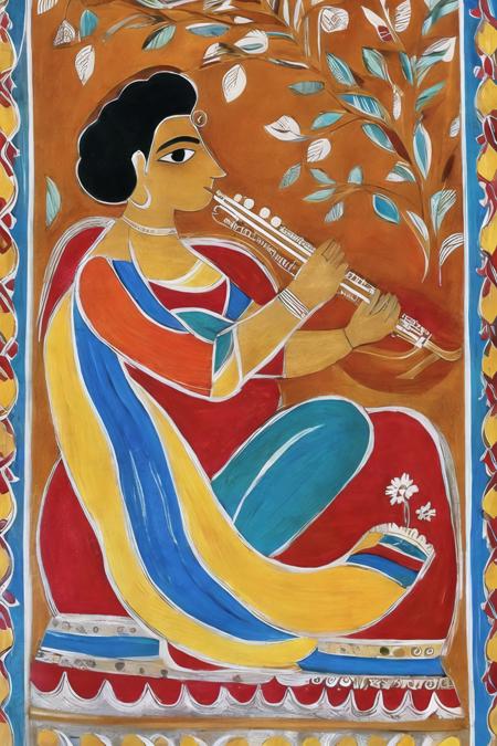 style of <lora:madhubnillust-000012:0.8>, beautiful image of a man playing a flute