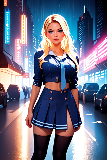 sapbd costume, blue crop top and skirt, thighhighs, blond, midriff,