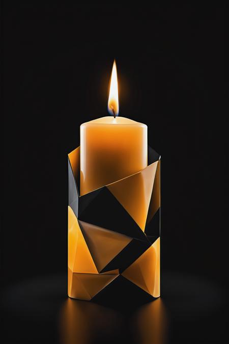 create a visually striking image of a (candle) made of different geometric shapes like square,  circle,  triangle etc,  black background,  extremely high detailed,  superior high quality