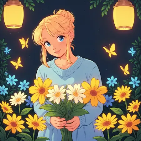 In The Flower Garden At Night Single Image Dataset LoRA