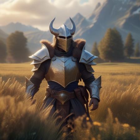 Dungeons and Dragons fantasy figure dragonborn outside in field, highly detailed 8k, fantastic realism, artstation hq, cinematic, volumetric lighting, vray  <lora:SDXL Science Fiction :1>  science fiction style