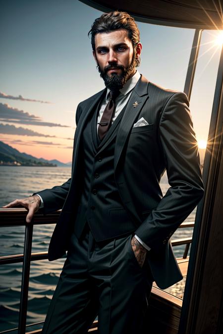 ((masterpiece, best quality))
<lora:add_detail:0.8>
 <lora:FarCry5John:0.8>
FarCry5John, 1boy, solo, brown hair, blue eyes, beard, on a luxury yacht, dressed in a sharp suit, looking out at the ocean as the sun sets in the distance