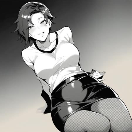 0nn4m0m,1girl,short hair monochrome, greyscale