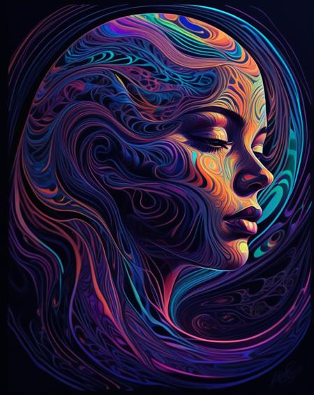 digital painting,woman head,psychedelic colors, dynamic, moonlight, smooth, abstract, intricate,Fluid Lines,Organic Patterns, Mystical, dark Colors, Ink, aesthetic, best quality
