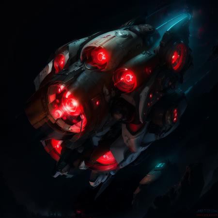 spaceship ,concept art,futuristic , concept art,side view,red light SpaceshipAI