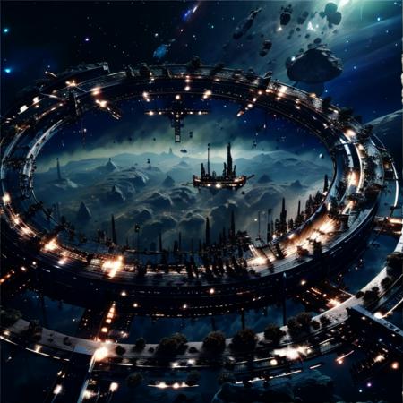 spacescraft, crystal, scenery, no humans, science fiction, outdoors, sci-fiction, planet, cloud, no humans, space, starry sky<lora:ring:1>