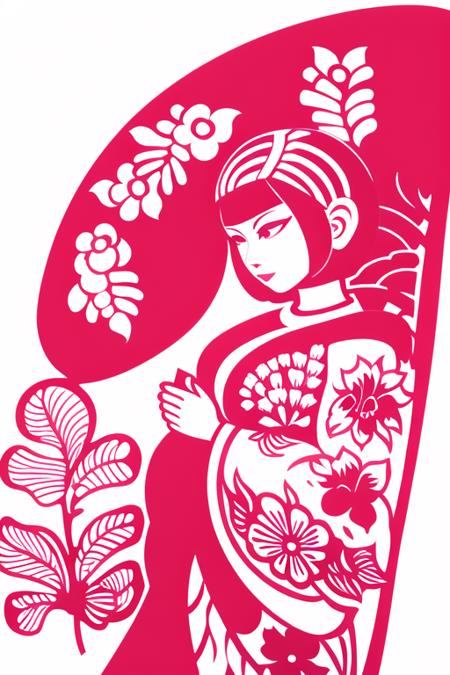 jianzhihua,(white background:1.4),  paper cut,a woman in a Pink Off Shoulder Pajamas,<lora:jianzhihuaepoch-000006:0.66>