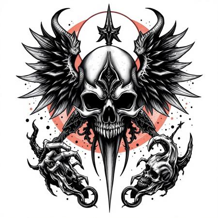 Ink style macabre tattoo design, inspired by artwork of dark souls, including dark souls eclipse and darksign