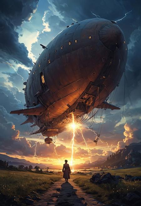 a wanderer between worlds in flowing clothes, (epic landscape:1.5),  (style Historical drawing), (style Historical painting),best quality, masterpiece, extremely detailed,  professional  art,  professional painting, an extremely delicate and beautiful, dynamic,  great lighting, perfect shading, professional shading, depth of field,   side soft light, elegant, gorgeous, highly detailed,   full shot, uncropped,   pure genious, absolutely perfect,  highly detailed, breathtaking,
image style is Osamu Tezuka  ,, at the gates of a city of the baroque era in the style of Terry Pratchet , entering the city, starfield, beautiful light scenery, cinematic lighting, godrays, light beams , ((photo raw, hdr, highres, best quality)), Low-Key Lighting and rossdraws global illumination Texture Overlay , , , at sunset ,a massive, rusting airship floating through the sky, surrounded by storm clouds and flashing lightning.,
<lora:psychedelic_trip:0.7> psychedelic trip,
<lora:EldritchRomanceIllustration1.3.1:0.5>,
<lora:- SDXL - vanta-black_contrast_V3.0:0.2>,
<lora:add-detail-xl:1>,
<lora:detailed_notrigger:1>,