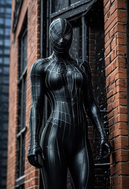 score_9, score_8_up, score_7_up, best quality, realistic, masterpiece, beautiful detail, hyperrealistic, night, ((1girl, woman body, big breasts)), amazing detailed full body portrait of a sexy girl, wearing a realistic and highly detailed black raimi spider-man suit, ((huge muscular girl)), ((wears black spiderman mask)), professional model wears ultra - detailed black raimi spider - man suit, ultra - detailed and grained black raimi spiderman suit, suit covered entire body and hand, black spiderman gloves, wet, (action pose on a building), (full body), (dirty skin), octane render, highly detailed, volumetric, dramatic lighting, (highest quality:1.1), (HDR:1.3), (top quality, best quality), realistic, high definition,
