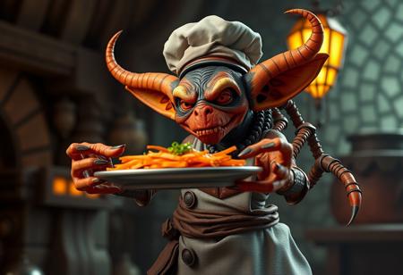 a close up of a  goblin chainwalker on a Dice Dungeon background,best chef goblin chainwalker, best chef, for ps5, official  image, infernal nymph!!!, orange color tone, extra limbs, fine image details, offering a plate of food, mma, watermeloncore, listing image, featured on amiami magazine, sattelbulb 3 d, rendered in blender, octane rendered in octane, 8 k, zbrush, unreal engine 5, extremely detailed and intricate, concept art, unreal engine 5, daz, hd wallpaper, epic composition, realistic concept art, ambient light, lovely and elegant scenery, full body, dynamic volumetric  close up of a  goblin chainwalker on a Dice Dungeon background,best chef goblin chainwalker, best chef, for ps5, official  image, infernal nymph!!!, orange color tone, extra limbs, fine image details, offering a plate of food, mma, watermeloncore, listing image, featured on amiami magazine, realistic!!!!! grainy, backlit, elegant