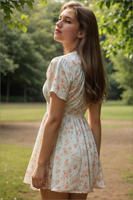 an extremely sexy young woman wearing a vintage floral sun dress, (maan_steenwinkel_V4:0.8), detailed face, soft lighting, looking away, distracted, <lora:epiNoiseoffset_v2:0.6>, <lora:add_detail:0.9>