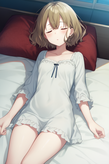 mishimayuzuha, 1girl, solo, sleeping, nightgown