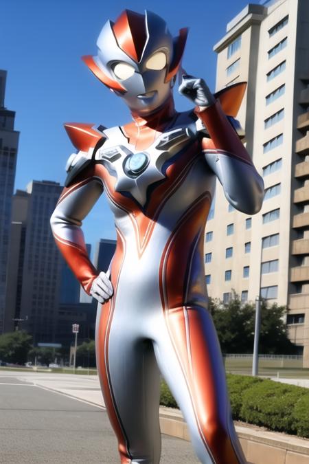 Best quality, masterpiece,
1girl, <lora:Grigio:0.7>, Grigio, ultraman, bodysuit, helmet, solo,
a giant in city, blue sky background,