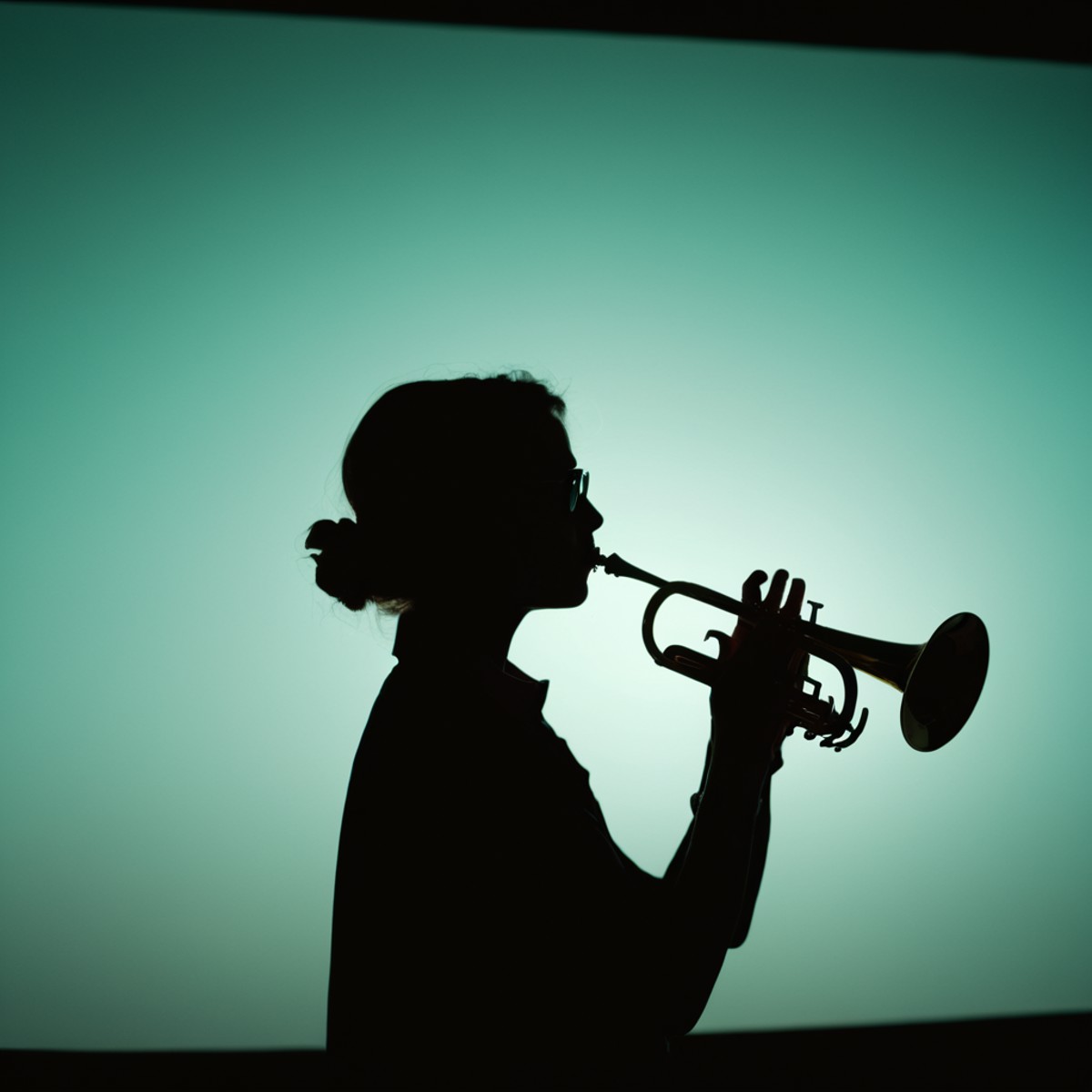 cinematic film still of  <lora:silhouette style v2:1>
A silhouette photo of a person with a trumpet in front of a screen,1...