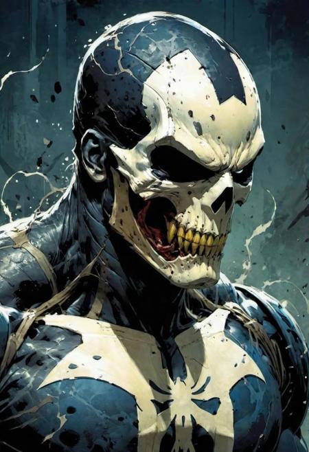 by Jim Lee,(strange but extremely beautiful:1.4),(masterpiece, best quality:1.4),in the style of nicola samori,the punisher venom,  Ukiyo-e Art