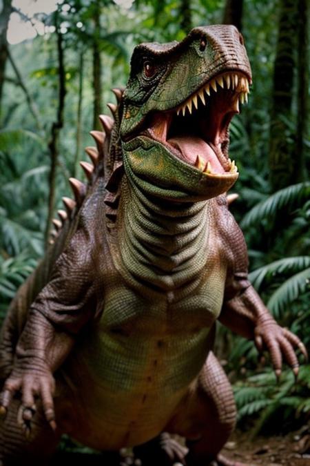 filmed by russ Meyer in (1967), Best quality, professional photo, production stills, from the film, Jurassic Park, claymation tyrannosaurs, detailed face, flattering light, RAW photo, 8k uhd, dslr, high quality, depth of field, (film) camera, extremely detailed,