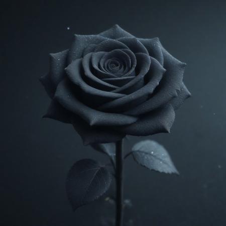 8K analog photo, A single black rose flower, rose wholemade of ObsidianSand, glossy, shimmer with magic and mystery, glow, eerie, close up, starry, minimalist, deep rich colors,magic power