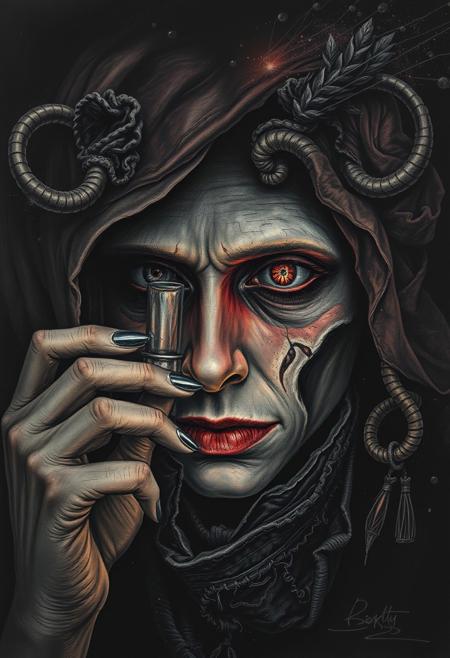 Breaking the Habit
,hyper-detailed surrealism, narrative portraiture, dramatic chiaroscuro, expressive realism, intricate graphite textures, symbolic storytelling, moody atmospheres, rich color palettes, bold contrasts, allegorical elements, fine art composition, ethereal elegance, dynamic lighting, dreamlike surrealism, psychological depth