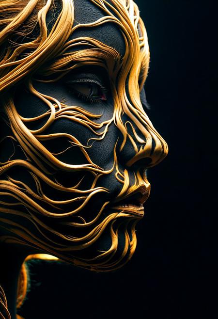 PG-TR,(film grain),ultrarealistic 4k,photoart_style, vivid, minimalist, beautiful black face, golden make-up,side view profile,realistic, Wide angle lens, high contrast, dark black tone,Cinematic Lighting, movie-level texture, hand-painted details, epic, meticulous,perfect composition, dynamic play of light, rich colors, epic shot, perfectly quality, natural textures,high detail, photoshadow, (natural colors, correct white balance, color correction, dehaze),(intricate detailed), YurYuna