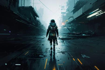 long road ahead, (abstract art by Jeremy Mann Carne Griffiths and Wadim Kashin), masterpiece, cute girl, best quality, highres,