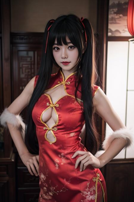 ltra-detailed,highly detailed,best quality,masterpiece,illustration,realistic,photorealistic,
tokisaki kurumi, qipao, 
1girl, solo, cosplay, 
 <lora:tokisaki kurumi qipao_v6_07:0.6>