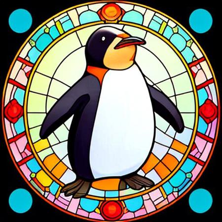 pinguin pingu portrait  <lora:sglass:0.8> stained sglass style circle