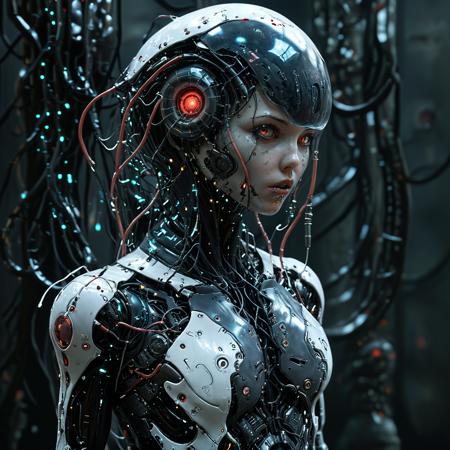 (biopunk sexy woman turning into jellyfish :1.2) with cybernetic features, cinematic, cyberpunk elements, amazing detailed, grim sci-fi, biomorph, organic and mechanical, natural light, beautiful cleavage, glowing red eyes  <lora:Dark_Futuristic_Circuit_Boards:0.6>  circuitboard, dark futuristic  <lora:hyperkraximalism_v1-1:0.2> <lora:Faceless_Cyborgs:0.85>