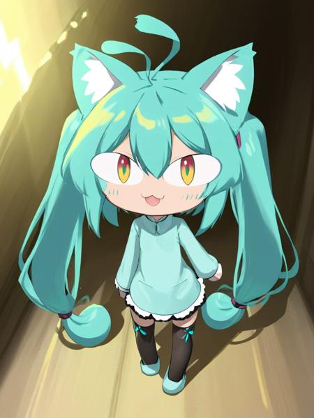 <lora:xl_neco-arc-000007:1>,neco-arc,slit eyes,1girl,solo,cat ears,cat tail,chibi,:3,full body,hatsune miku,