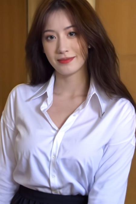 one girl, big tit, downblouse, nipslip, white shirt, shirt skirt