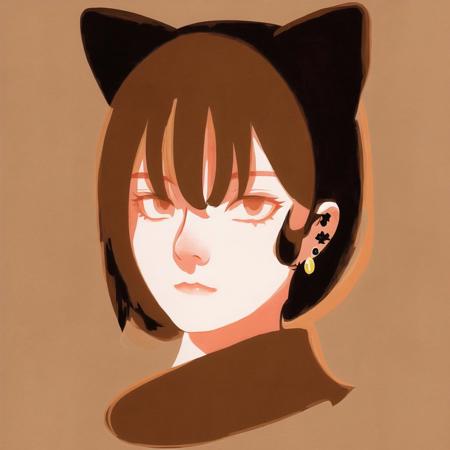 <lora:aka_outwork:1.0>, (aka_outwork:1.0), painting, drawing, paper texture, halftone background, brown eyes, brown hair, cat ears, cat tail, cat teaser, earrings, fang, hat, jewelry, multiple tails, short hair, solo, tail