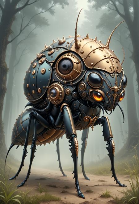 mobe-cybideen, mobe-godeen, gothic biomech beetle, ornate armored shell with steampunk detailing, photoreal insect rendering, featured on Behance, surreal setting, <lora:GothicDetailEnhancer:0.85>, <lora:CyberBioDetailEnhancerV1:0.75>,