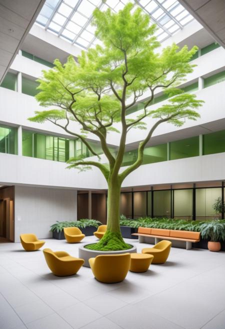 (expert craftsmanship:1.8), (high resolution photography:1.2), (brutalist green atrium, interior design, traditional craft:1.8), (realistic wood material:1.5), (large space, multipurpose space, cozy, tree, plants:1.9), (finely crafted parts:1.4), (comfortable seating, playful planters, warm, friendly:1.5), (whimsical:1.7), (solarpunk, brutalist, Bauhaus Design aesthetic:1.7)
