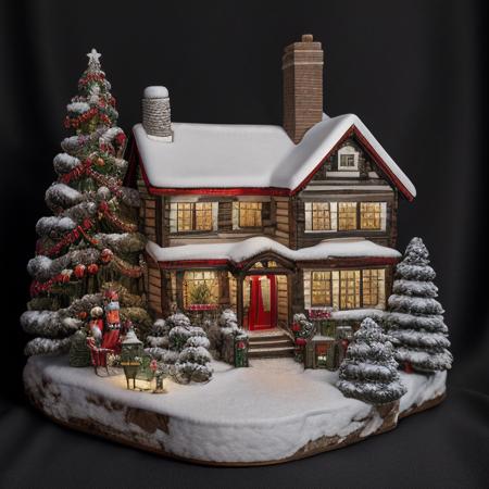 <lora:M1n14tur3:0.9>,photo of (M1n14tur3:1.1) ceramic sculpture of Santa's Workshop,snow covered,christmas trees with lights,red sleigh with presents,elves making snowman,with the North Pole marker in the background,landscape architecture render,photo realistic,ornate,studio photograph,sitting on a wooden counter with a black cloth background,bokeh,tilt shift,super detailed,intricate,dramatic,shadows,beautiful,insane details,hyperdetailed,8k wallpaper,uhd,hdr,high contrast,