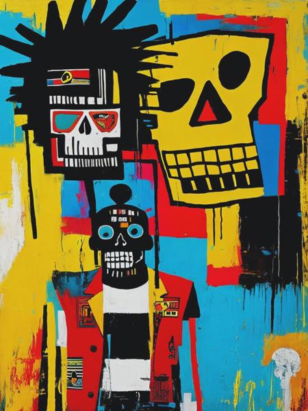 <lyco:Jean-MichelBasquiat:1.0> ace and skull in the style of Jean-Michel Basquiat and Carravagio