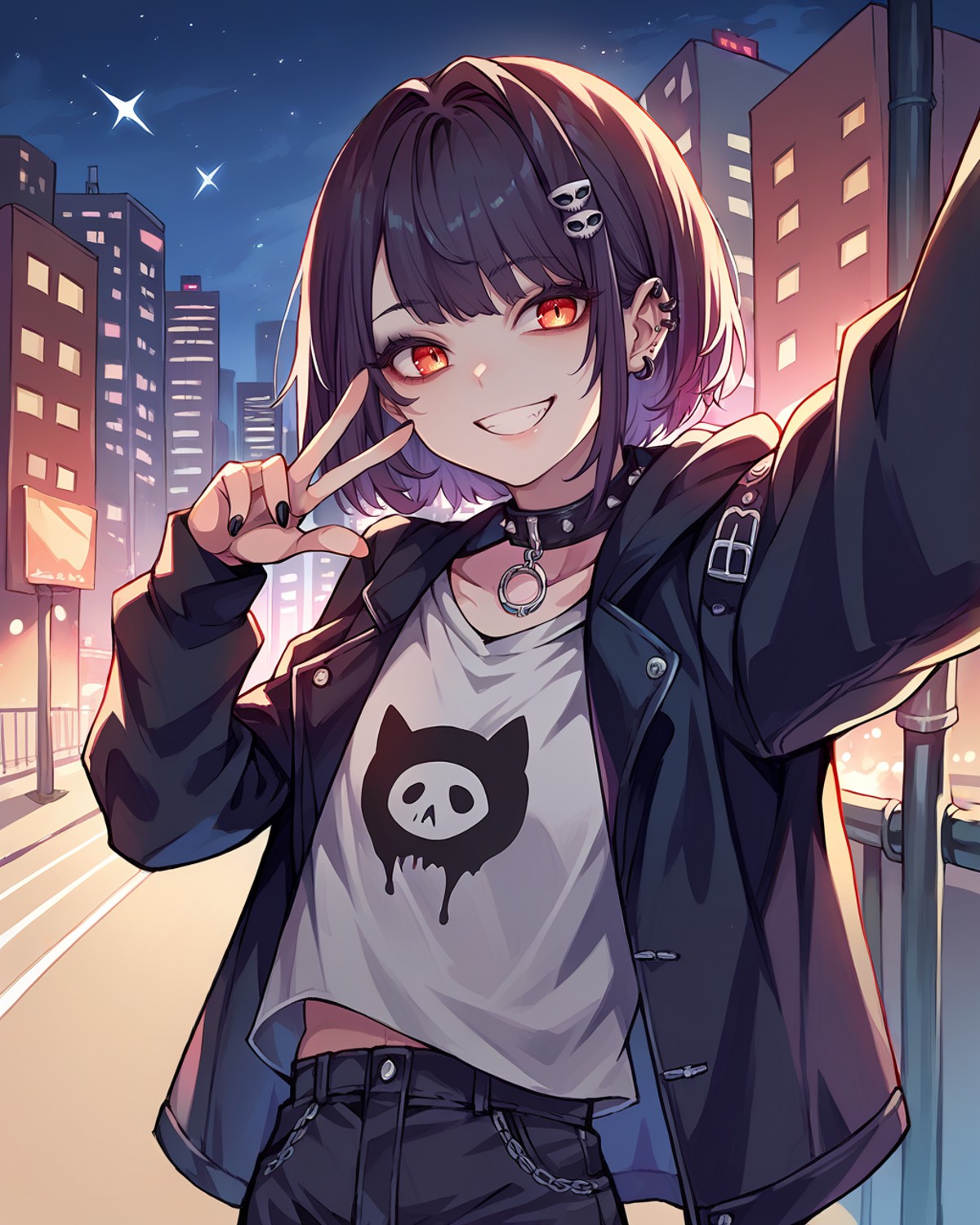 score_9, score_8_up, score_7_up, source_anime, solo, 1girl, goth, city, night, looking at viewer, smile, ffc selfie,<lora:...
