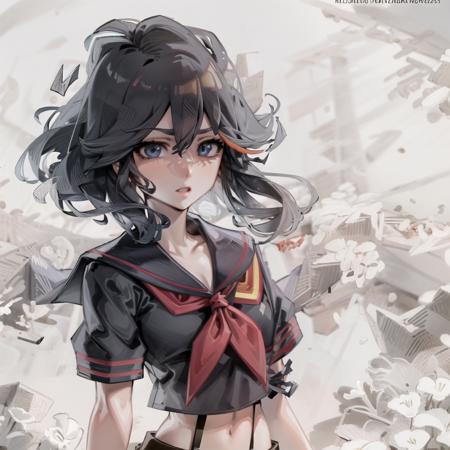 women, angry, hair in face, open mouth, face, anime, Kill la Kill, Matoi  Ryuuko, red background, anime girls, closeup