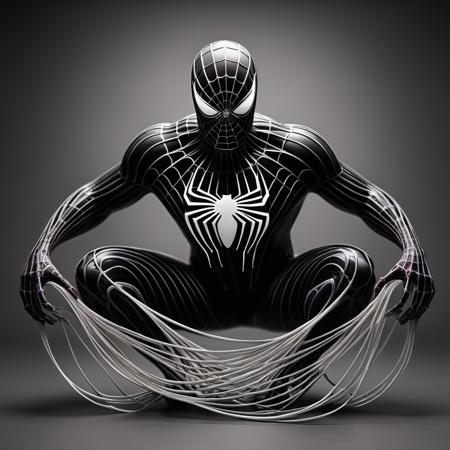 xians,<lora:xs_3:0.6>,Dark Spider Man composed of flowing black lines, with lines resembling light and realistic rendering