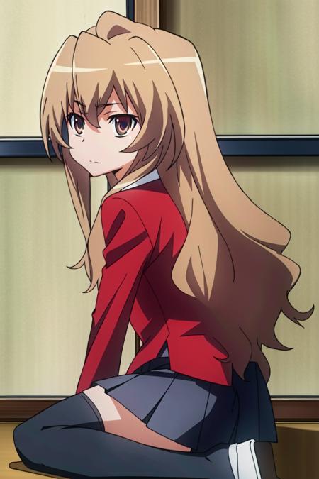 (extremely detailed CG unity 4k wallpaper),(masterpiece),(best quality),(ultra-detailed),(best illustration),(best shadow),(absurdres),(detailed background), <lora:OGT_Taiga_Aisaka-v2:1> Taiga Aisaka, 1girl, solo, long hair, aisaka taiga, thighhighs, school uniform, brown hair, oohashi high school uniform, zettai ryouiki, sitting, desk, classroom