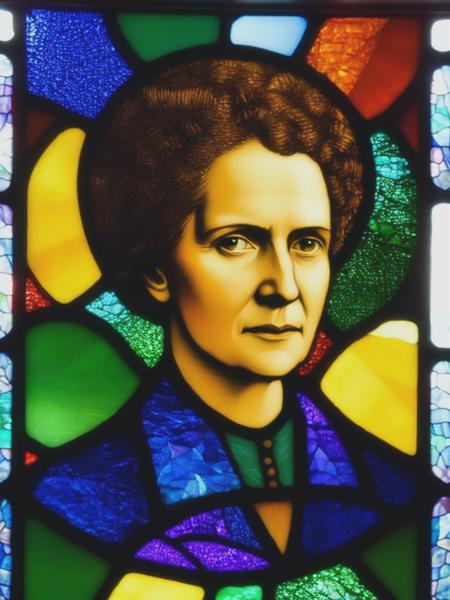 <lyco:StainedGlassPortrait:1.0> Marie Curie as a stained glass portrait