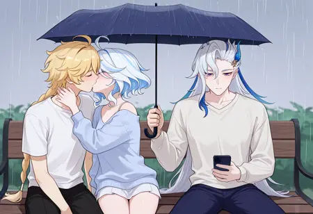 Guy Holding Umbrella Over Kissing Couple (Meme)