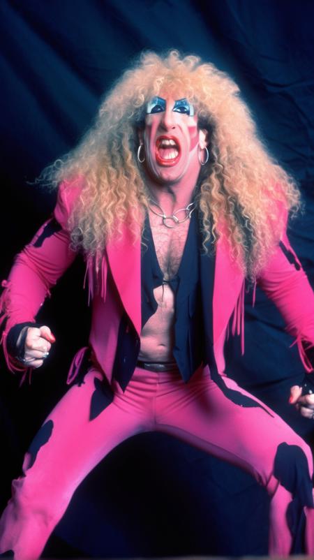 twisted sister dee snider, walking a turtleneck shirt, wearing a suit, bokeh, photorealistic, analog film, nikon dslr