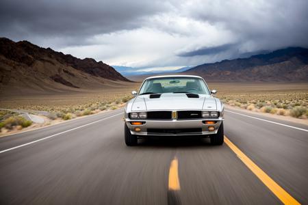 ((best quality)), ((masterpiece)), ((realistic)), (detailed),4K, absurdres, HDR, photography
steel grey Pontiac Firebird Formula 400 driving on the highway throught the death valley desert, chrome, glossy chassis, dramatic scene, thunderstorm with lightnings at the horizon, dramatic angle, low angle, (focus car:1.2), (motion blur:1.1), wide angle, dust cloud behind the cas, car moving at high speed, car in the centerâââ