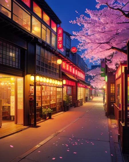 @Spirited, busy city street with cars, cherry blossoms, volumetric lighting, realistic shadows