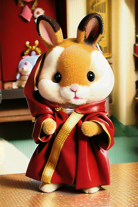 sylvanianfamilies, rabbit, cute, wearing red robe, <lora:sylvanianfamilies-768x768-mix-ReVAnimated:0.6>