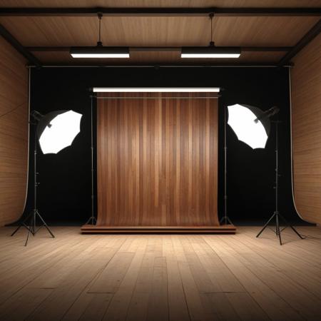 score_9, score_8_up, score_7_up, realistic photo shoot. good quality high resolution. realistic photo. high quality. an old photo studio made of wood. spacious large room. lamps flashes an stands. detailed image.